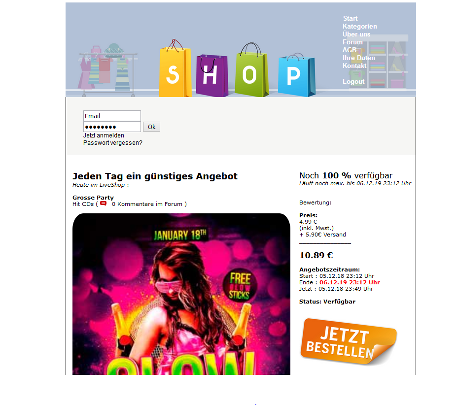 Liveshop Script mit Kategorien