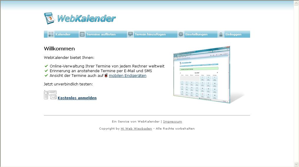 Kompletter Online-Kalender / Termine-Verwalter mit SMS Funktion