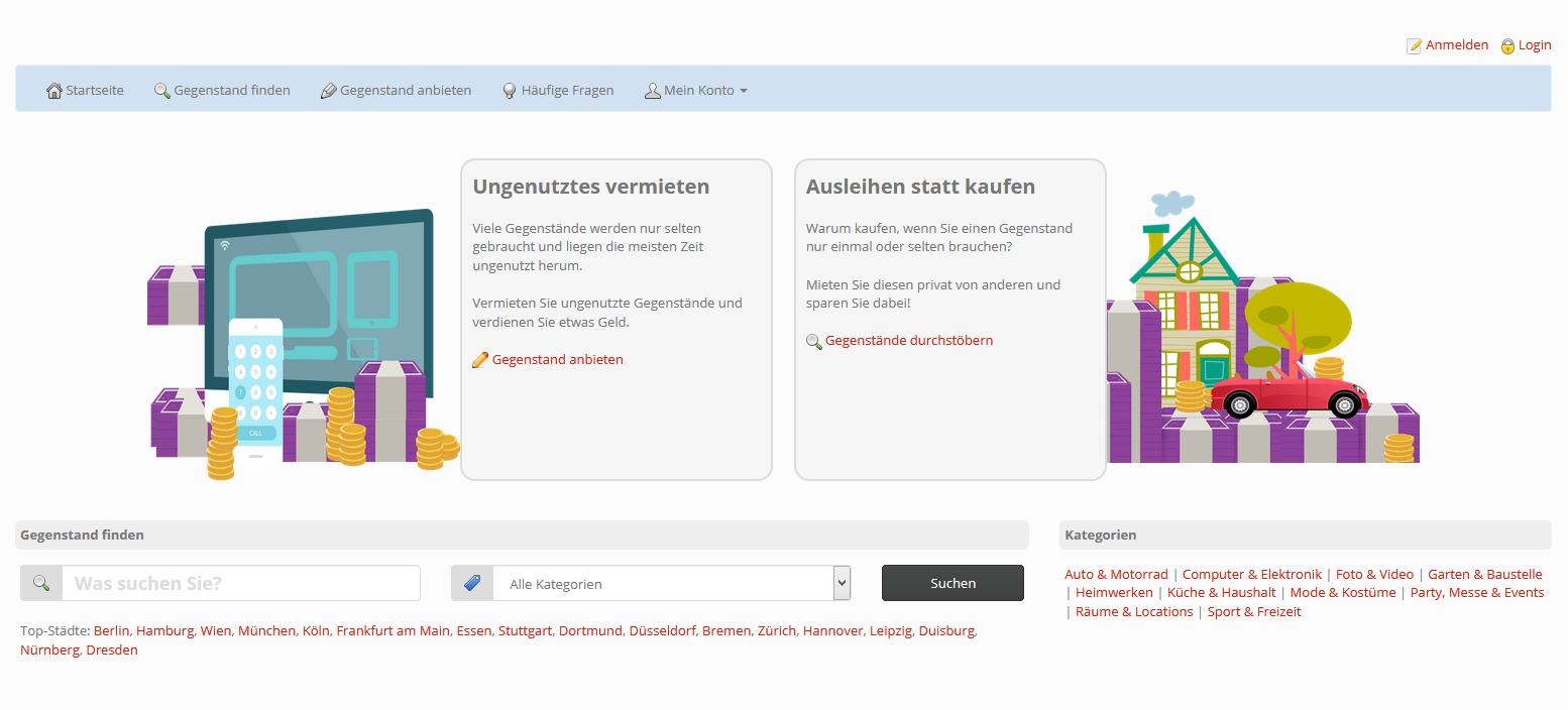 Gegenstände mieten und vermieten System