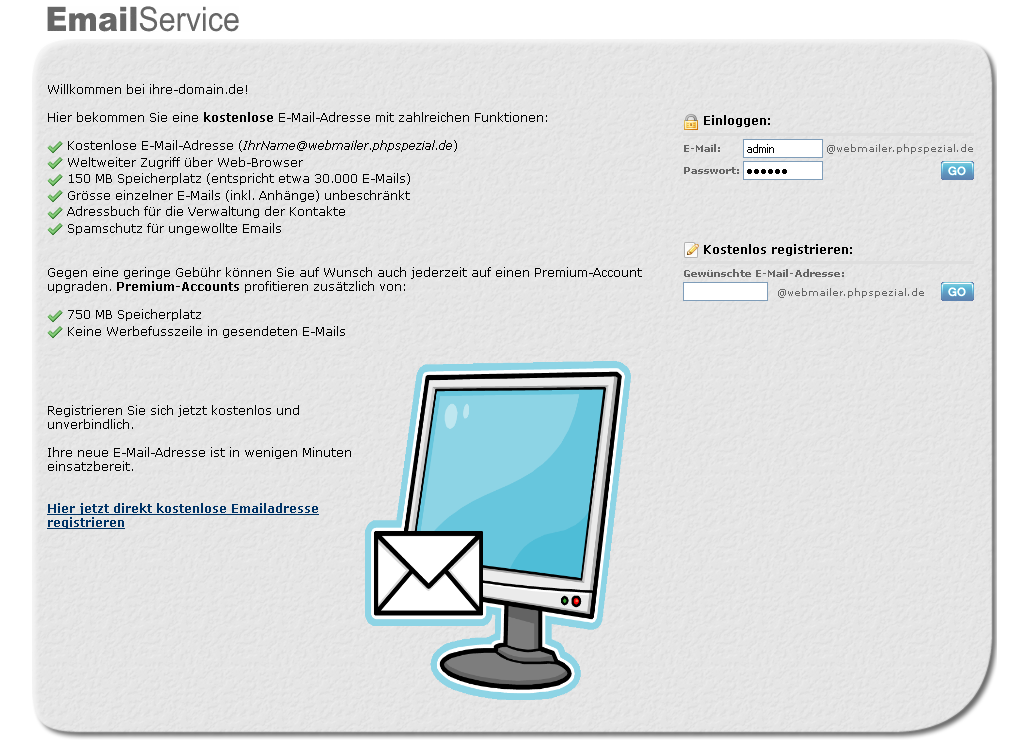 Komplettes Email Script wie zb GMX.DE - Ihr eigener Email-Service